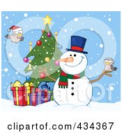 Poster, Art Print Of Christmas Snowman By A Tree - 3