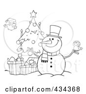 Poster, Art Print Of Christmas Snowman By A Tree - 1