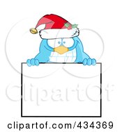 Poster, Art Print Of Blue Christmas Bird Over A Blank Sign