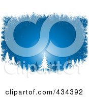 Poster, Art Print Of Blue Christmas Tree Background In The Woods With A White Grunge Border