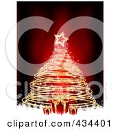 Poster, Art Print Of Gold Spiral Christmas Tree With Red Gifts And White Grunge Over Red