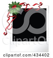 Poster, Art Print Of Blank Polaroid Picture With Christmas Holly And Red Ribbons