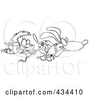 Royalty Free RF Clipart Illustration Of A Line Art Design Of A Boy Trailing After A Dog On A Leash