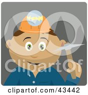 Poster, Art Print Of Latin American Miner Man Wearing A Headlamp And Holding A Pickaxe