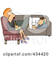 Royalty Free RF Clipart Illustration Of A Red Haired Psychotherapist Listening To A Depressed Man