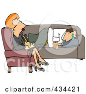 Royalty Free RF Clipart Illustration Of A Red Haired Counselor Listening To A Depressed Man