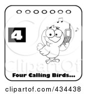 Royalty Free RF Clipart Illustration Of A Black And White Bird Calling On A Christmas Calendar With Text And Number Four