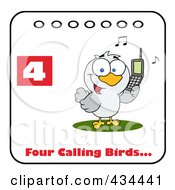 Poster, Art Print Of Bird Calling On A Christmas Calendar With Text And Number Four