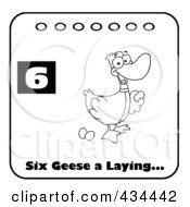 Royalty Free RF Clipart Illustration Of A Black And White Laying Goose On A Christmas Calendar With Text And Number Six by Hit Toon