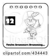 Royalty Free RF Clipart Illustration Of A Drummer Drumming On A Christmas Calendar With Text And Number Twelve