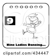 Royalty Free RF Clipart Illustration Of A Black And White Lady Dancing On A Christmas Calendar With Text And Number Nine by Hit Toon