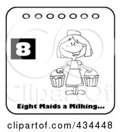 Black And White Maid Milking On A Christmas Calendar With Text And Number Eight