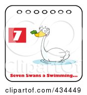 Royalty Free RF Clipart Illustration Of A Swan Swimming On A Christmas Calendar With Text And Number Seven