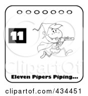Royalty Free RF Clipart Illustration Of A Black And White Piper Piping On A Christmas Calendar With Text And Number Eleven