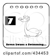 Royalty Free RF Clipart Illustration Of A Black And White Swan Swimming On A Christmas Calendar With Text And Number Seven by Hit Toon