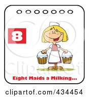 Poster, Art Print Of Maid Milking On A Christmas Calendar With Text And Number Eight