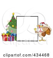 Poster, Art Print Of Blank Sign By A Christmas Tree With A Bell Ringer Turkey