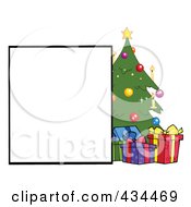 Poster, Art Print Of Blank Sign By A Christmas Tree With Gifts