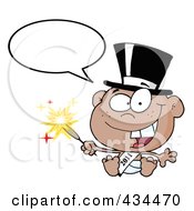 Royalty Free RF Clipart Illustration Of A Black New Year Baby Holding A Sparkler With A Word Balloon by Hit Toon