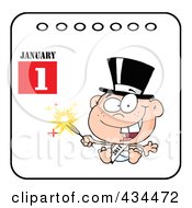 Poster, Art Print Of New Year Baby Holding A Sparkler On A Calendar