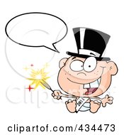 Poster, Art Print Of New Year Baby Holding A Sparkler With A Word Balloon