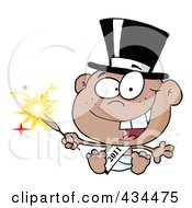 Royalty Free RF Clipart Illustration Of A Black New Year Baby Holding A Sparkler by Hit Toon