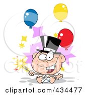 New Year Baby Holding A Sparkler With Balloons