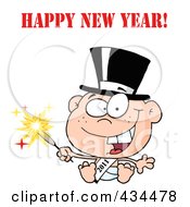 New Year Baby Holding A Sparkler With Happy New Year Text