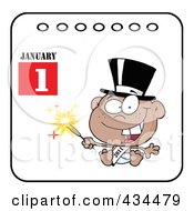 Poster, Art Print Of Black New Year Baby Holding A Sparkler On A Calendar
