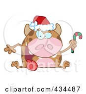 Poster, Art Print Of Christmas Cow Holding A Candycane
