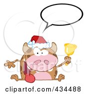 Poster, Art Print Of Christmas Cow Ringing A Bell With A Word Balloon