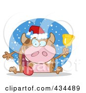 Poster, Art Print Of Christmas Cow Ringing A Bell In The Snow