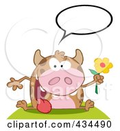 Royalty Free RF Clipart Illustration Of A Cow Holding A Flower 3 by Hit Toon
