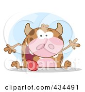 Poster, Art Print Of Happy Cow Waving Over A Blue Circle