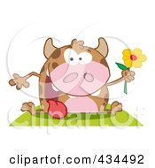 Royalty Free RF Clipart Illustration Of A Cow Holding A Flower 2