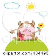 Royalty Free RF Clipart Illustration Of A Cow Holding A Flower 4
