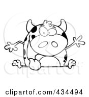 Poster, Art Print Of Royalty-Free Rf Clipart Illustration Of An Outline Of A Happy Cow Waving