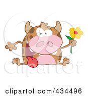 Royalty Free RF Clipart Illustration Of A Cow Holding A Flower 1
