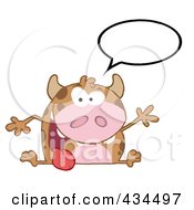 Poster, Art Print Of Happy Cow Waving With A Word Balloon