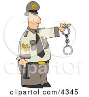 Poster, Art Print Of Policeman Holding A Pistol And Handcuffs