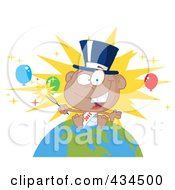 Black New Year Baby Holding A Sparkler On A Globe - 2