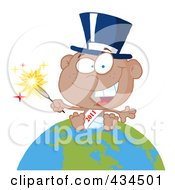 Black New Year Baby Holding A Sparkler On A Globe - 1