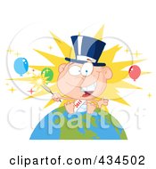 New Year Baby Holding A Sparkler On A Globe - 2