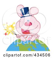 2011 New Year Rabbit Holding A Sparkler And Sitting On The Globe - 1
