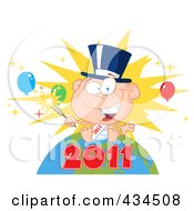 New Year Baby Holding A Sparkler On A Globe - 3