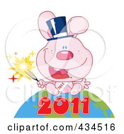 2011 New Year Rabbit Holding A Sparkler And Sitting On The Globe - 2