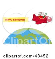 Poster, Art Print Of Santa Flying A Plane Banner Over The Globe - 2