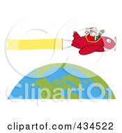 Poster, Art Print Of Santa Flying A Plane Banner Over The Globe - 1