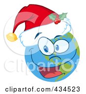 Poster, Art Print Of Christmas Earth Smiling And Wearing A Santa Hat