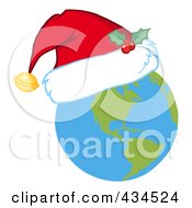 Poster, Art Print Of Christmas Earth Wearing A Santa Hat